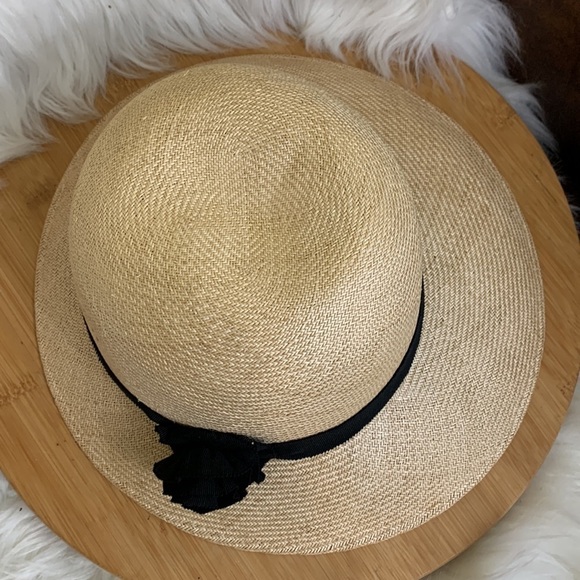 Tracey Tooker | Tan Straw Black Ribbon Floral Bow Beach Garden Golf Brim Sun Hat main image 5